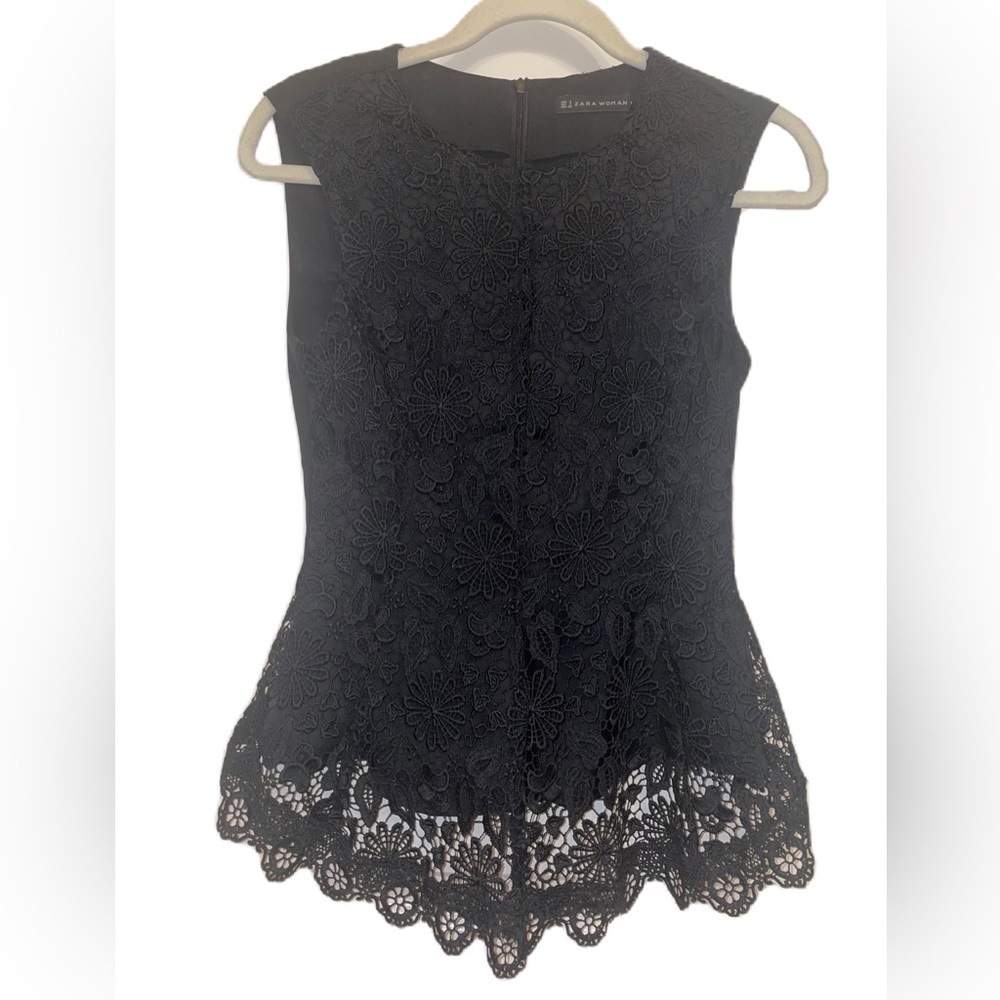 Zara top Crochet Lace Black Sleeveless Blouse
